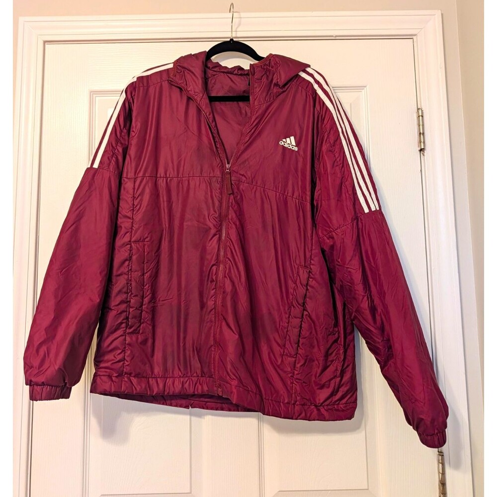 adidas Men's Burgundy Hooded Full Zip Windbreaker Jacket w/ Pockets Size L